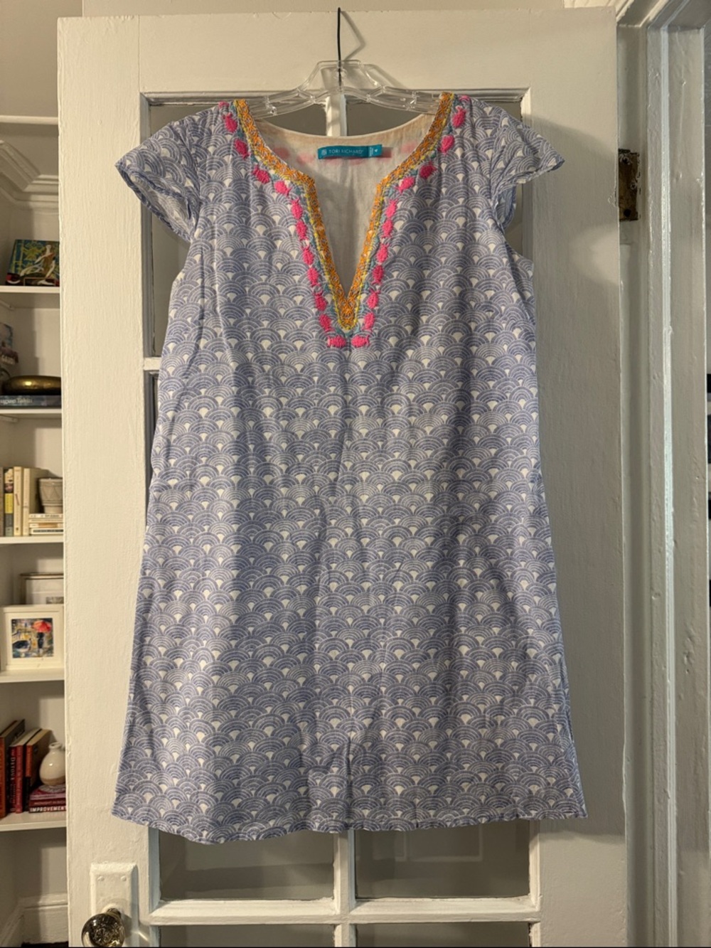 Tori Richard Printed Tunic Dress with Pink & Gold Trim